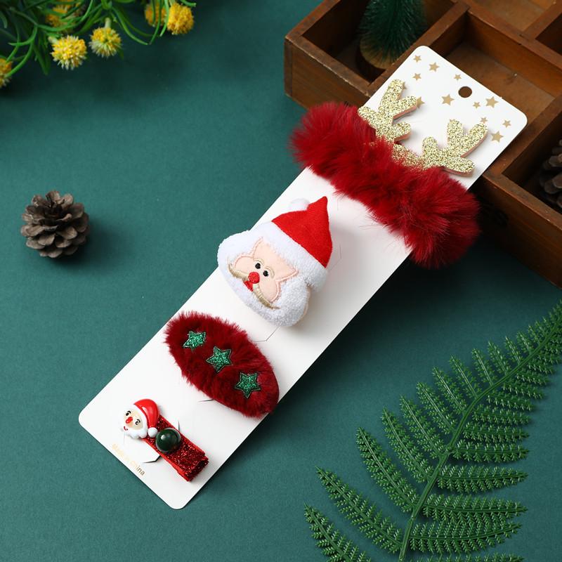 4pcs/set Cartoon Christmas Hair Accessories Kids Gift Hair Clips Ties Brooch Xmas Tree Headband 2025 Christmas Party Decoration