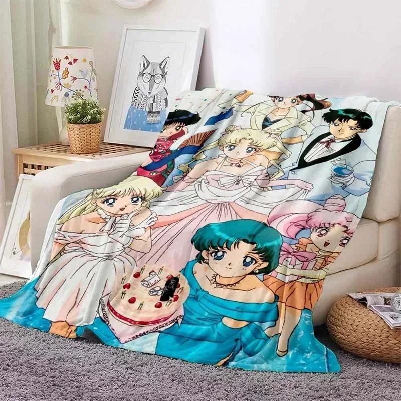 Anime Kawaii Sailor Moon Zuhause Cartoon Bedruckte Decke Picknickdecke Warmer Flanell Weich und Bequem Zuhause Reisen Geburtstagsgeschenk