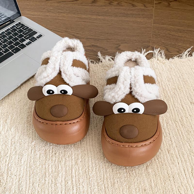 Dámské roztomilé kreslené plyšové pantofle - Teplé a hřejivé bavlněné zimní domácí pantofle na pult pro dívky, sladké silné dno, plyšové ležérní vnitřní boty