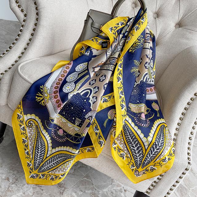 90cm *90cm Design Scarf Lady Shawl Printed Silk Felt Headscarf Scarf Lady Headscarf Square Scarf Lady Wrap Scarf 2021