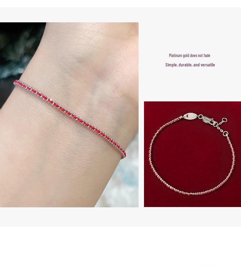Women's Pure Silver Red Rope Bracelet - Niche Design, Handwoven New Year Jewelry