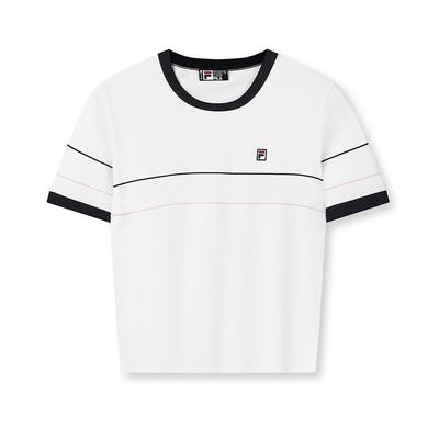 Fila Heritage Fashion Classico Semplice Retro A Righe Casual Girocollo Manica Corta Maglione Lavorato a Maglia Top da Donna Standard-Bianco F11W628416FWT