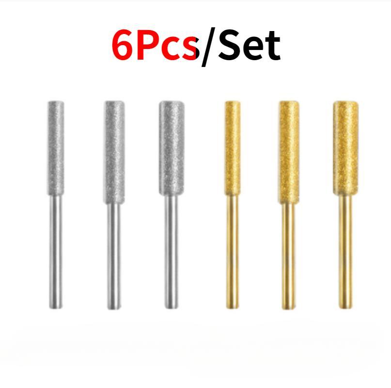 6Pcs/Set Diamond Coated Cylindrical Burr 4/4.8/5.5Mm Chain Saw Grinder Stone Resistant Chain Saw Grinding Carving Grinding Tools