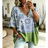 T-shirt da Donna Taglie Forti Scollo a V Maniche a Pipistrello Stampa Etnica Boemia Top Largo Estivo Comodo Traspirante Quotidiano Casual Stile Modellante