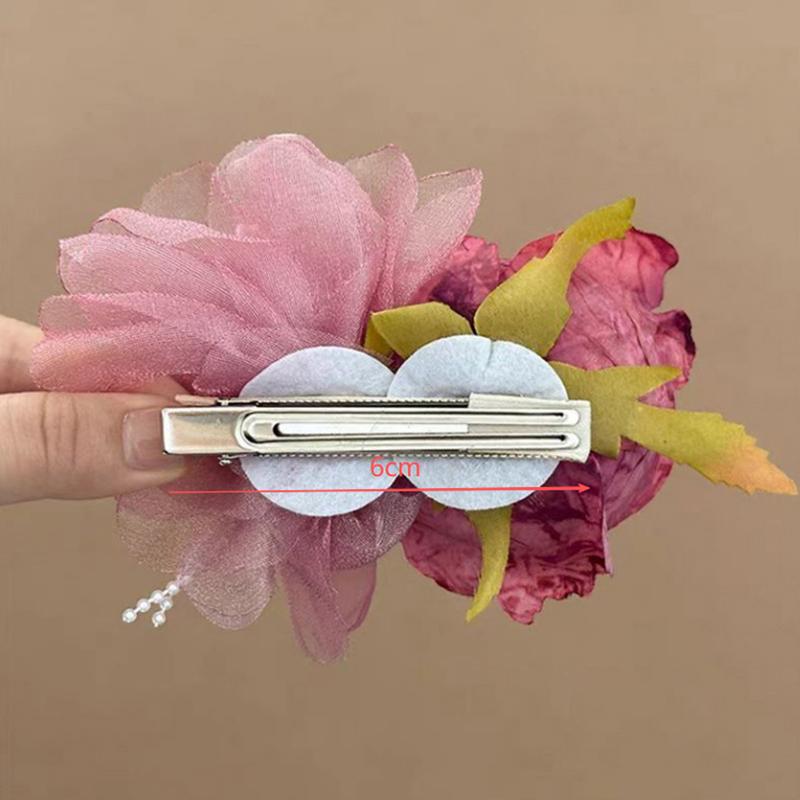 Rose Pink Threedimensional Flower Hair Clip Fairy Gentle Styling Hair Accessories Dating Parties Daily Wear Decoration Clip