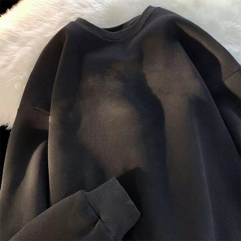 Men's and Women's Autumn/Winter Plus Velvet Solid Color Thick Loose Hoodie, 380g, 2023.