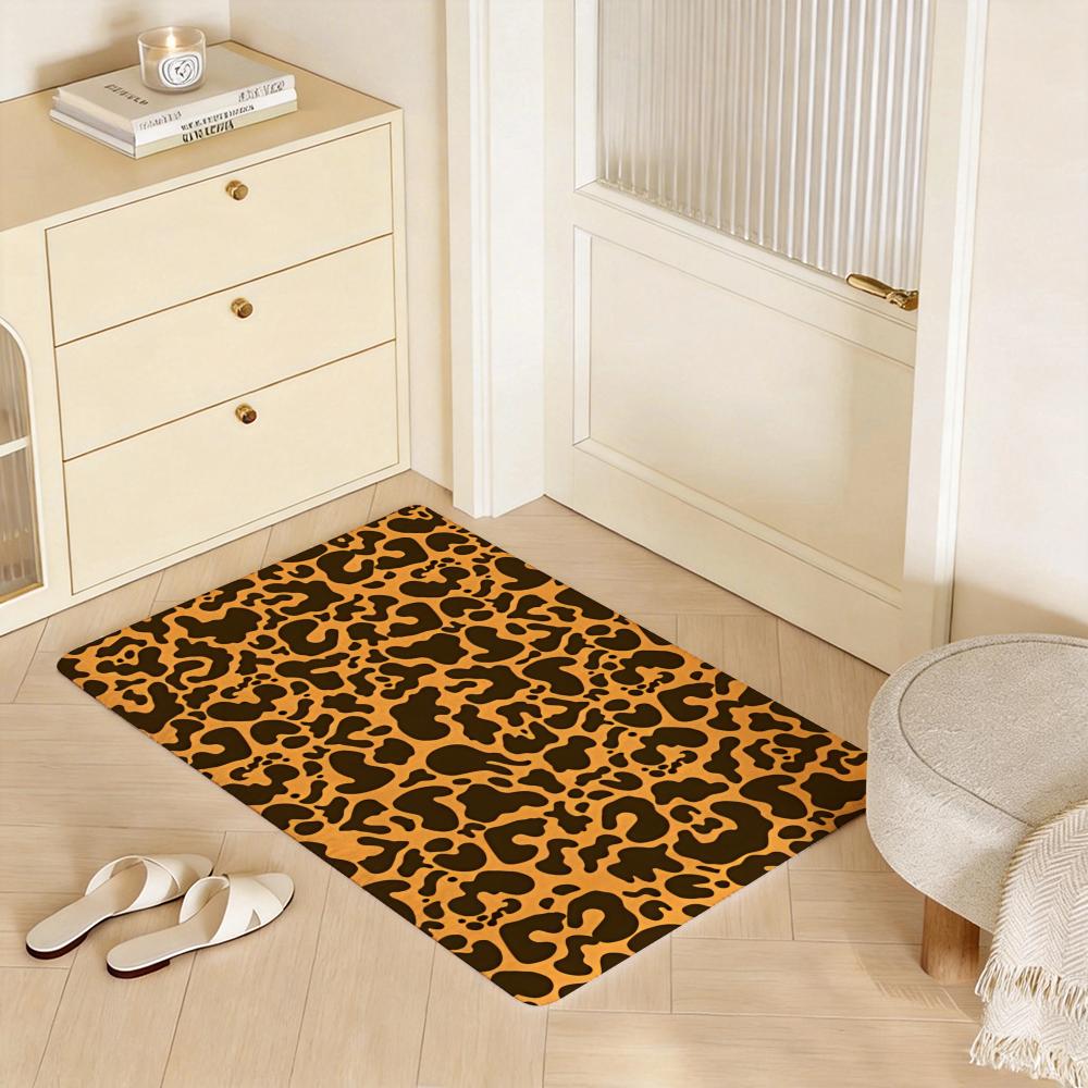 Leopard Print Floor Mat Eco Flannel Doormat Non Slip Odorless Indoor Floor Rug Soft Short Plush Home Mat