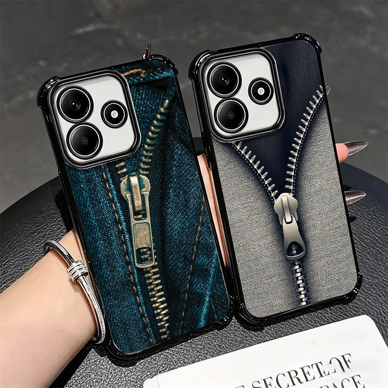 Retro Zipper Jeans Pattern Soft Phone Case For Xiaomi Redmi Note 14 15 Pro Plus 13 12 11S 11T 5G 10 9S 9 Plating Anti-Fall Funda