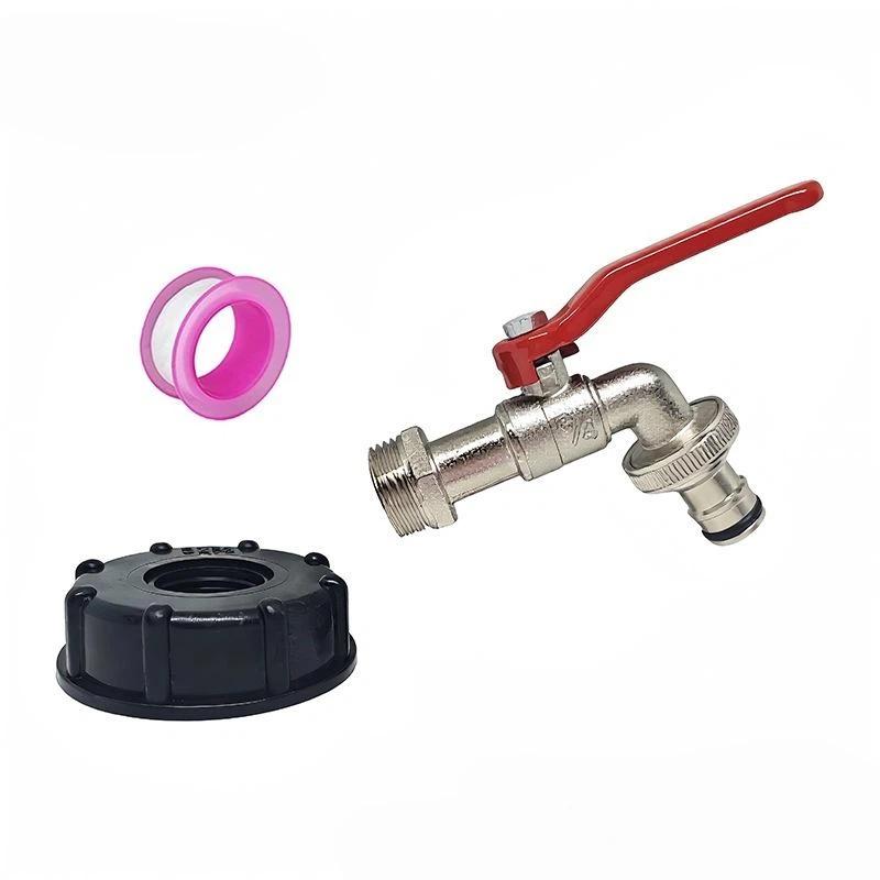 IBC Tank Faucet Hose Adapter Heavy Duty Brass 1 Set with Free Seal Tape for Portable Water Tank Camping Garden Irrigation