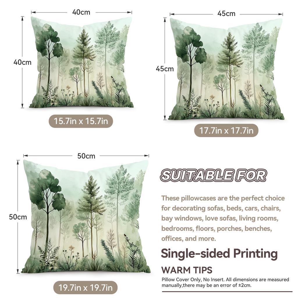 4 Pezzi Federa per Cuscino con Stampa Monofacciale Pittura ad Acquerello Forestale, Adatta per Soggiorno, Camera da Letto, Decorazione Auto
