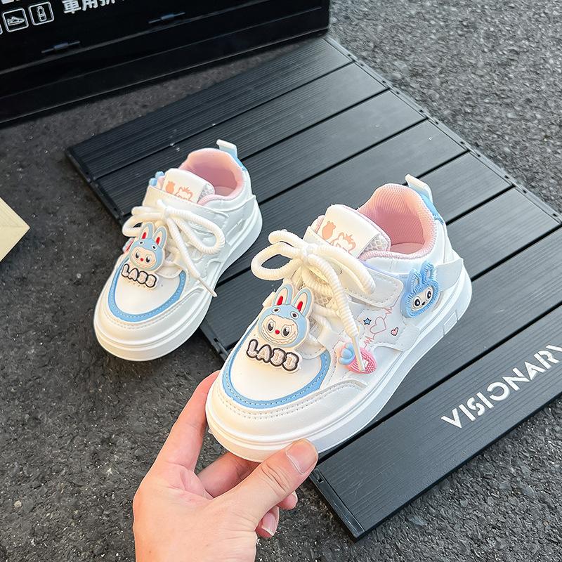 Children's and girls board shoes 2025 spring and autumn models fashionable soft-soled non-slip l rabub little girl casual little white shoes