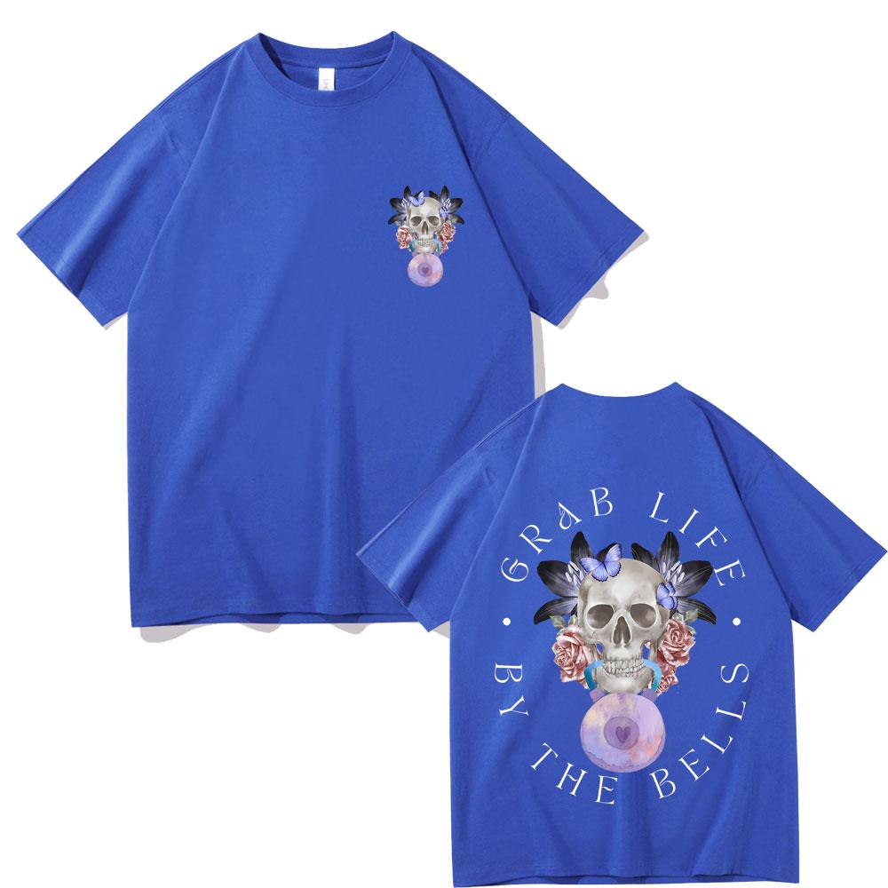 Grab Life By The Bells Gym Pump Cover T-shirt Men's Funny Kettlebell Skeleton Short Sleeve Male Fashion Casual Oversized Tees