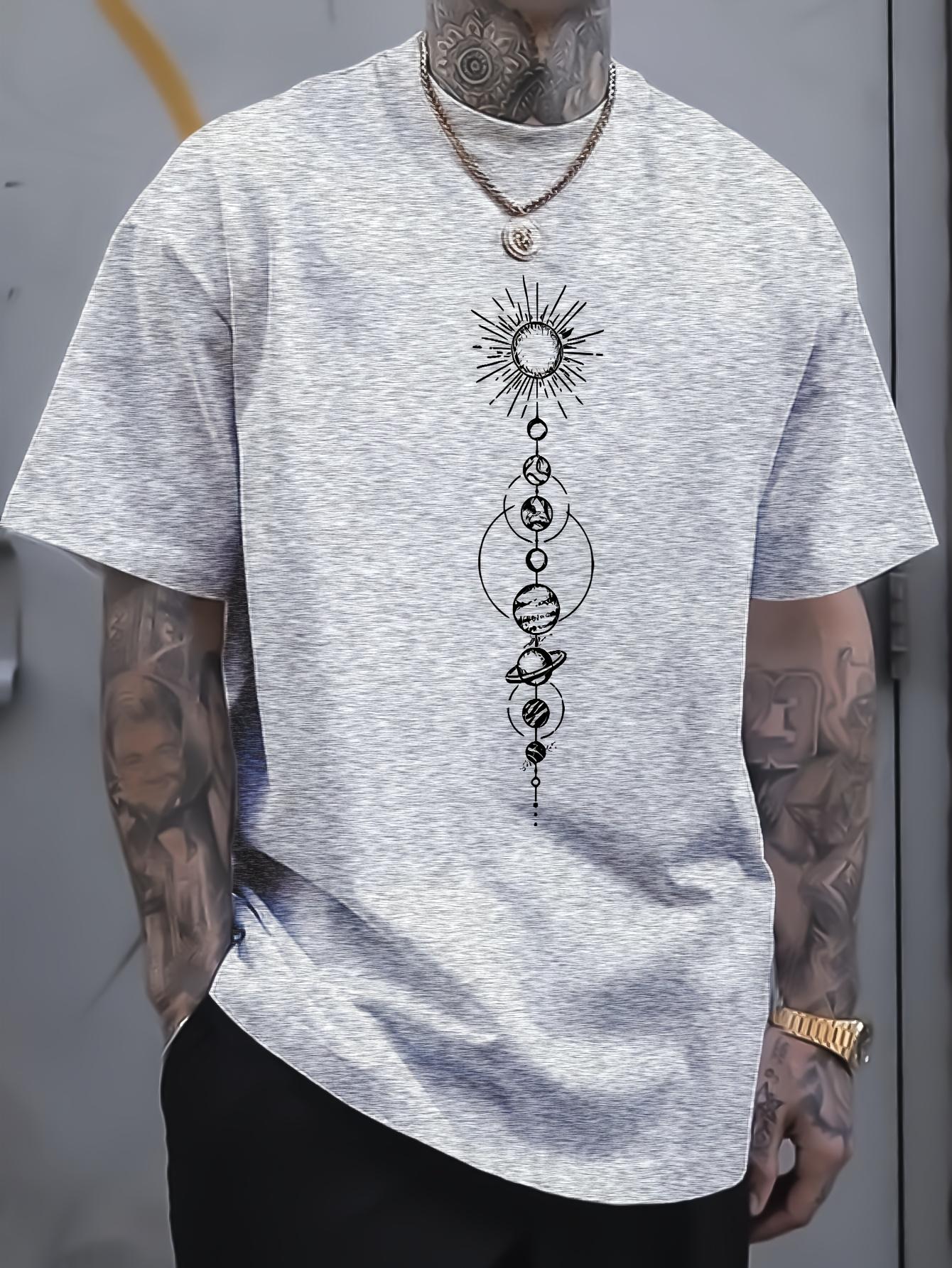 

New Plus Size Mens Tshirt Cotton Planet Creative Printed Short Sleeved Tshirt Casual Round Neck Top Versatile and Comfortable 4XL