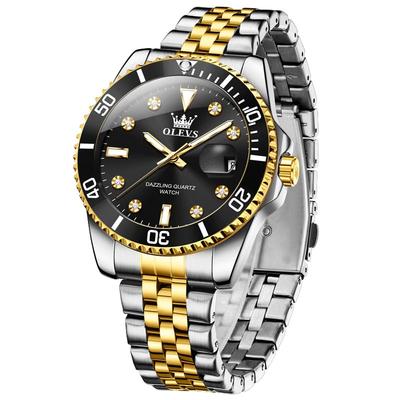 Relógio de Negócios Estiloso de Quartzo À Prova d'Água Diamante Pulseira de Metal Data Luminoso Relógio de Presente para Homens Preto Masculino Masculino