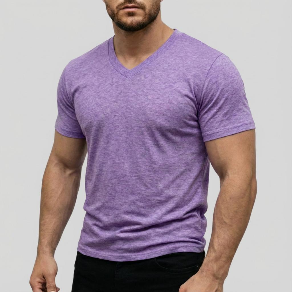 Herren Casual -farbig Elastisches Gewebe Kurzärmlig Rundhals Oberteil
