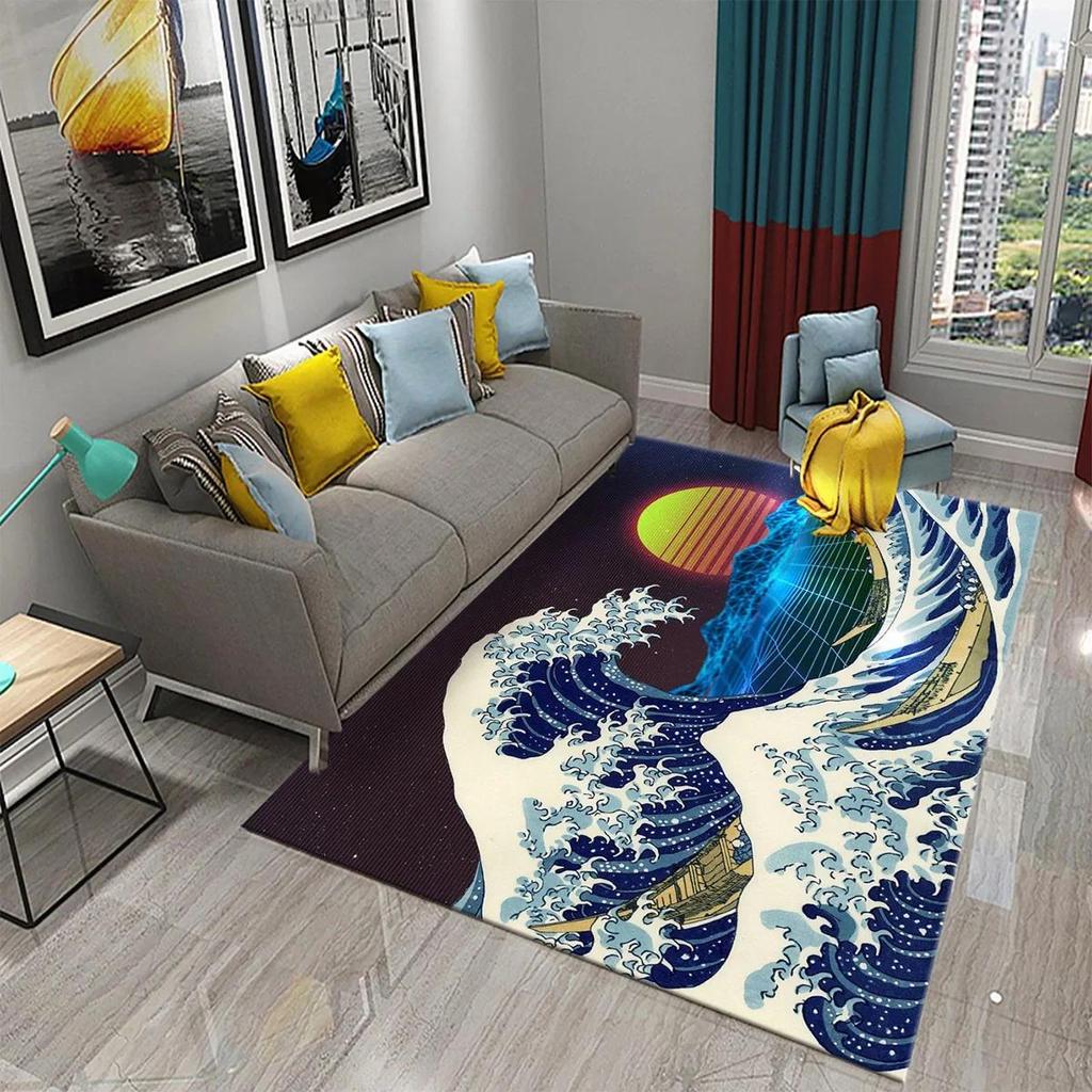 Japanese-style Sea Wave Carpet Floor Mat Entrance Doormat Home for Living Room Bathroom Bedroom Soft Non-slip Absorbent Area Rug