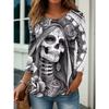 Autumn Halloween Women's Long Sleeve T-Shirt Fun Skull Pumpkin 3D Printed Round Neck Polyester Everyday Casual Shirt