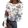Women Casual Long Sleeve Crewneck Floral Print Ribbed Top Lightweight Pullover Loose Fit Soft Breathable Shirt for Daily Wear