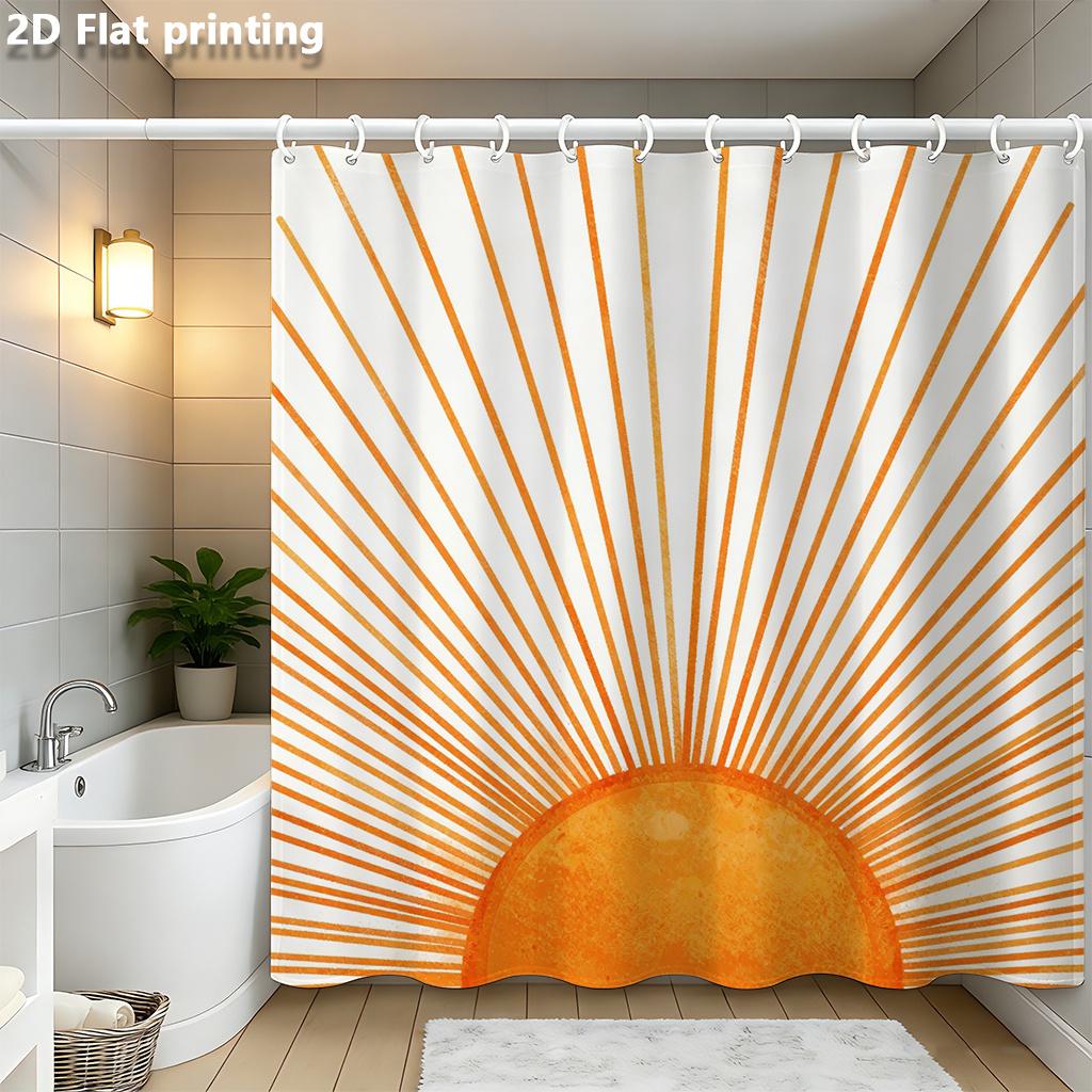 

Sunburst Shower Curtain 1Pc Polyester 2D Flat Print 70.8X70.8 Watercolor Orange Rays On White Base W60H190(CM)-1 Pcs