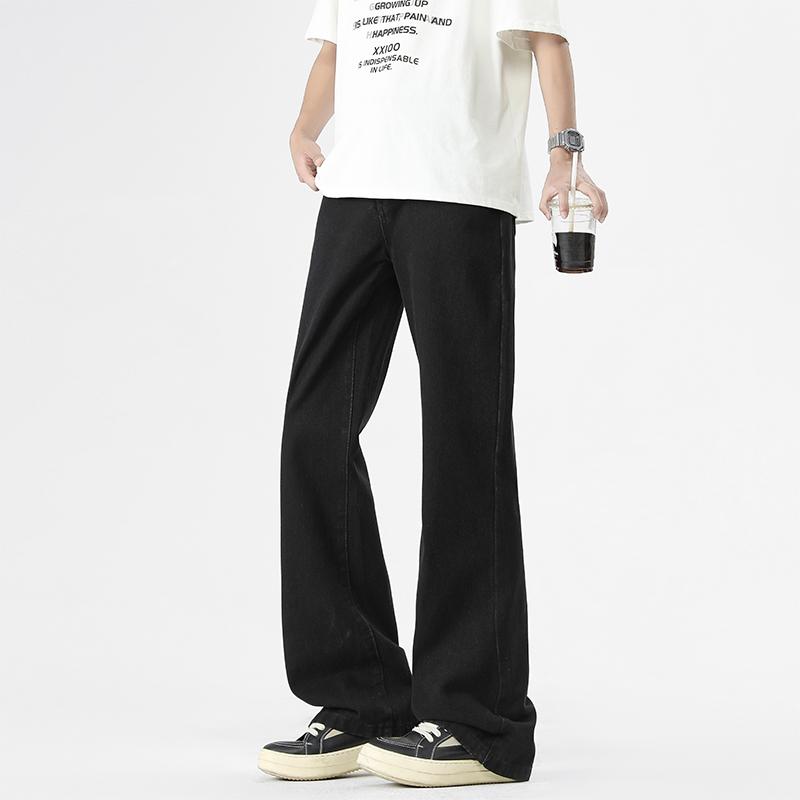 Mikro-Schlag Washed Bodenlange Jeans Einfarbig Retro Hongkong-Stil Locker Gerade Hose Arbeitskleidung Freizeithose Herrenhose