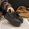 European station little white shoes women's 2025 autumn and winter new velvet platform casual sports shoes inner height increase black dad shoes