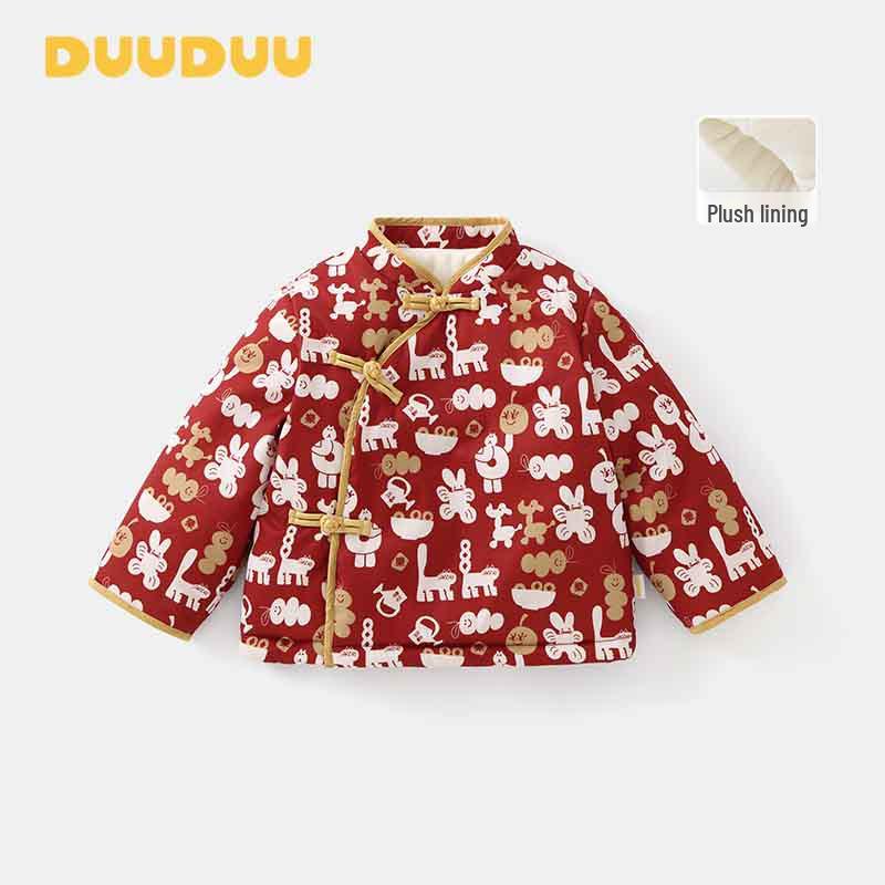 DUUDUU Новогодний Красный Наряд для Малышки - Стеганая Куртка в Китайском Стиле и Хлопковая Одежда для Малышей Девочек 100 cm