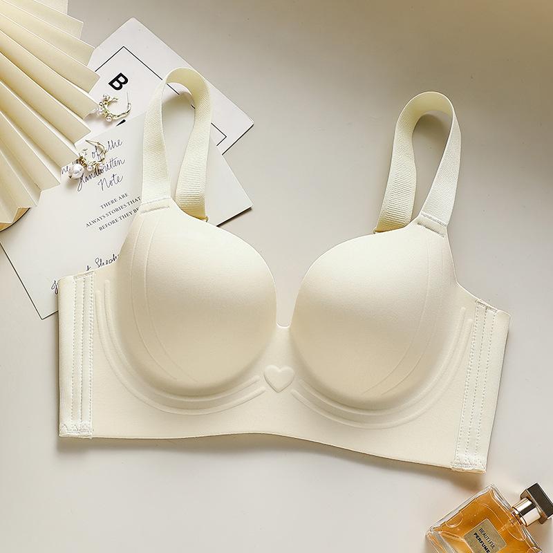 Solid color large cup without steel ring, double breasts, thin large size bra cover gathered to prevent sagging
