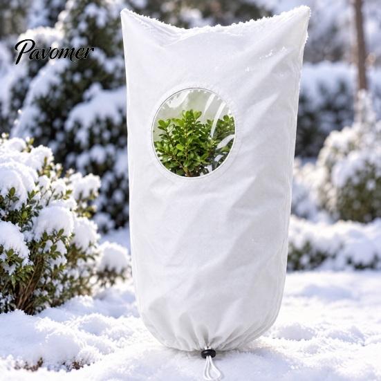 Winter Plant Shield for Garden Shrubs 2Pcs Freeze Protection Covers with Round Window, Frost Patio Gardens Zipper & Drawstring, Breathable Blanket