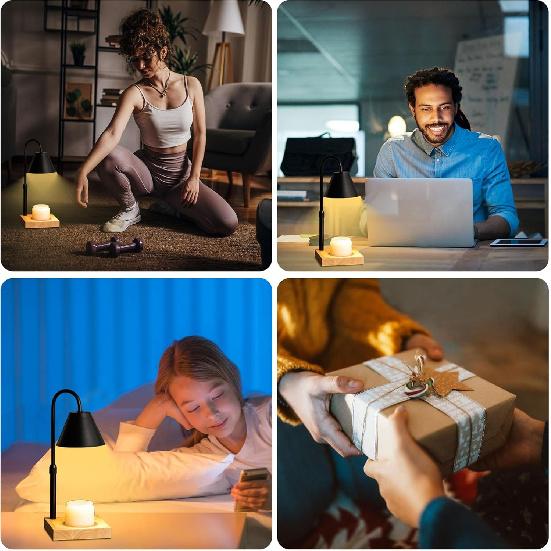 Black Dimmable Candle Warmer Lamp, Adjustable Height, Timer, Wooden Base, for Scented Wax with 2 Bulbs