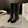 Retro square head boots women's new autumn and winter versatile pleated stacking boots small sleeve fashion boots