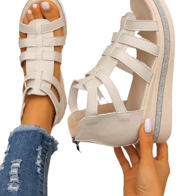 Summer sandals women's slope heel rhinestone platform sandals hollow women's shoes