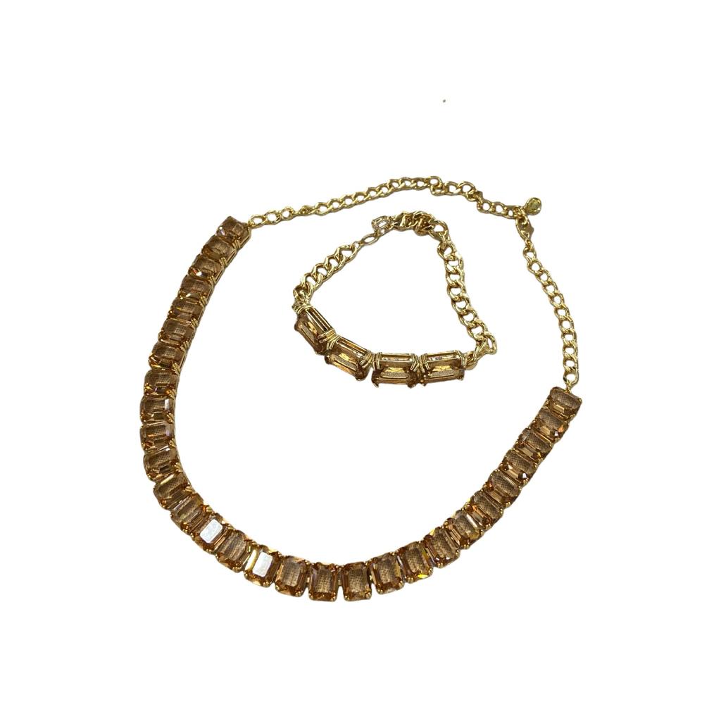 Temperament Geometric Square Design Crystal Niche Unique Charm Necklace Jewelry Fashion Versatile Bracelet Set
