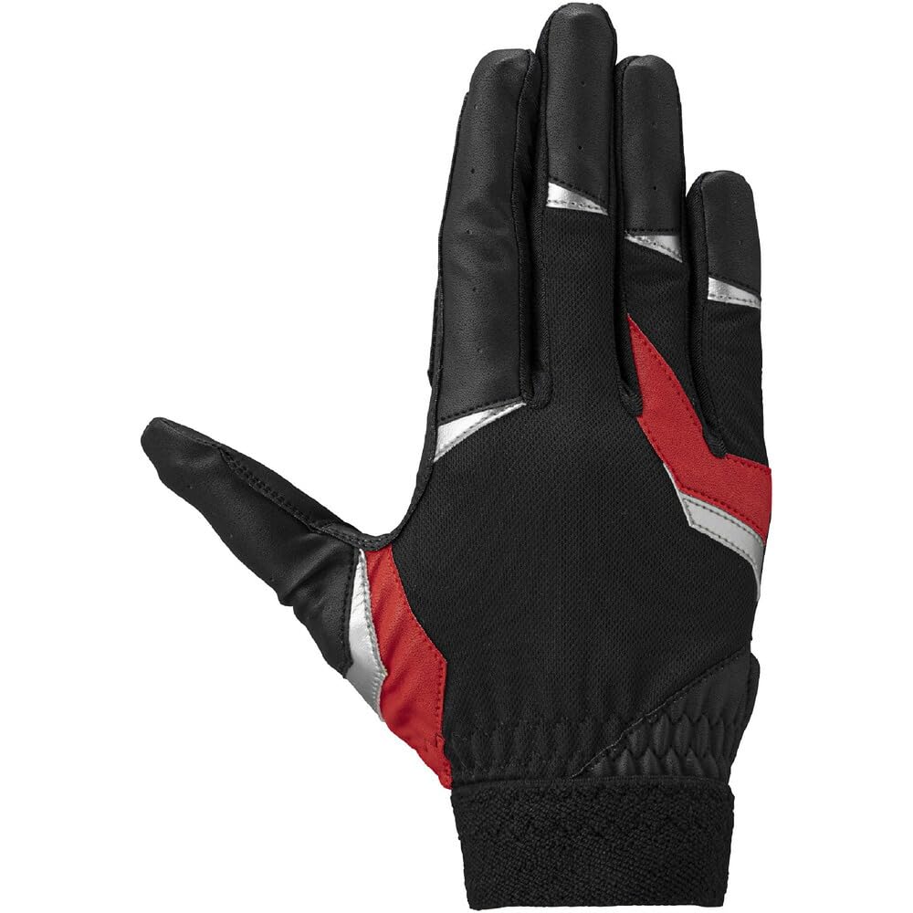 MIZUNO Defensive Right Size Baseball/Softball Gloves, Hand, 1EJED331, M, Black/Red/Silver