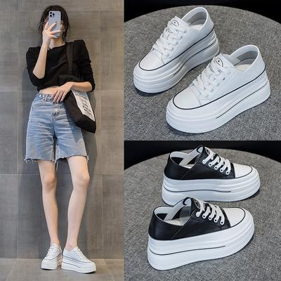 Innere Höhenzunahme 8 Leder kleine weiße Schuhe Damen, Frühling und Herbst neue vielseitige dicksohlige Muffin Freizeitschuhe Herbstmodelle