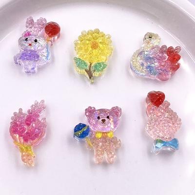 10PCS Resin Colorful Glitter Cartoon Crystal Balloon Bear Rabbit Swan Heart Flower Figurine Flat Back Scrapbook DIY Crafts Decor