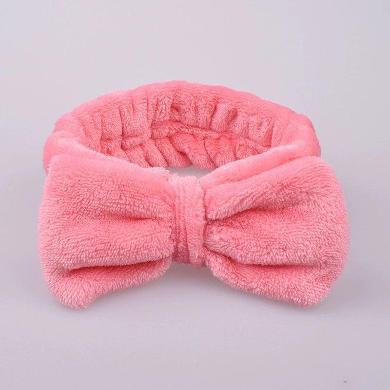 Coral Fleece Bow Headband, Women'S Wide-Edge Face Wash Headband, Solid Color Plush Hair Band, Simple Hair Accessories.