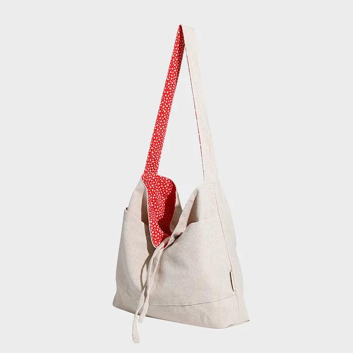 Plain Easy Linen Reversible Shoulder Bag - Small Floral Red