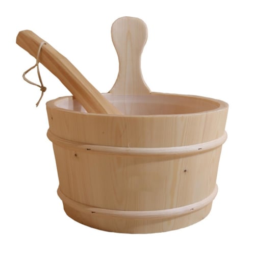 1pc Sauna Bucket Kit - Durable Wooden Bucket, Traditional Sauna Bucket Set | Cedar Sauna Bucket and Ladle with Handles, Wooden Sauna Accessory Kit for