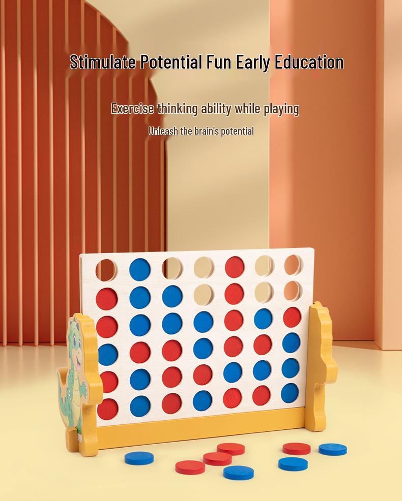 3D Wooden Four-in-a-Row Puzzle Toy for Young Children's Early Education, Hands-On and Brain-Teasing with Parent-Child Interaction