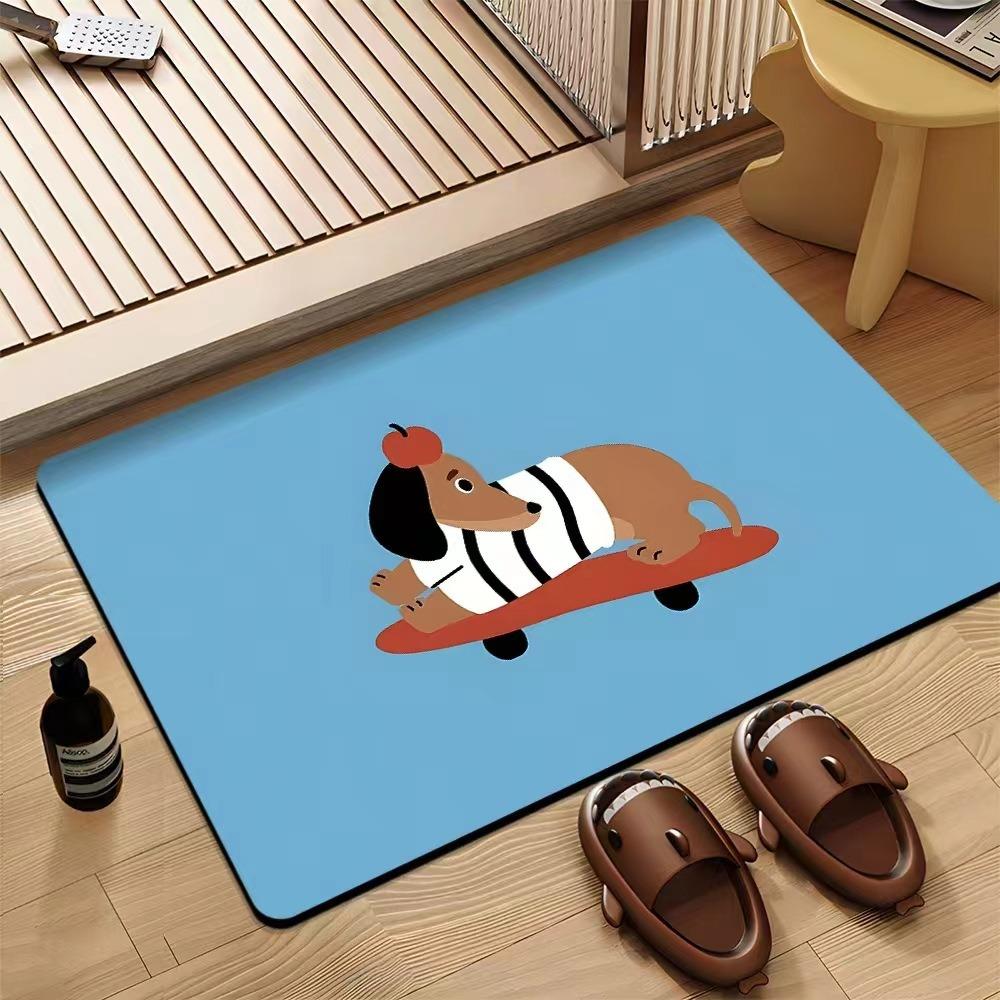 Diatom Mud Bathroom Mat Cute Dachshund Pattern Quick Dry Absorbent Rug Non Slip Toilet Door Mat with Inspirational Text