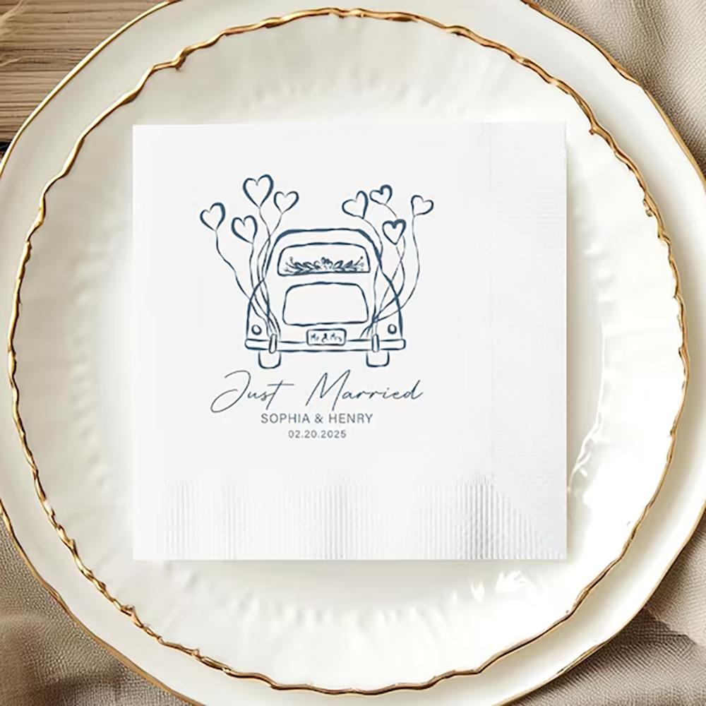Personalized 20Pcs Just Married Napkins Wedding Reception Cocktail Napkins Bachelorette Party Table Decor Bridal Shower Gifts