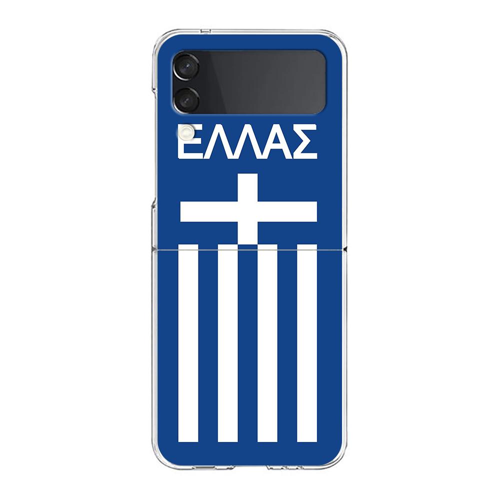 Phone Cover For Samsung Galaxy Z Flip 6 5 4 Case Transparent For Samsung Z Flip 3 Hard PC Foldable Shell Greece Greek Flag Bags