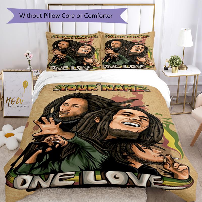 Bob Marley Individueller Text Bettbezug-Set Design zur Dekoration des Zimmers Maschinenwaschbar Heimdekoration Am besten für Weihnachten