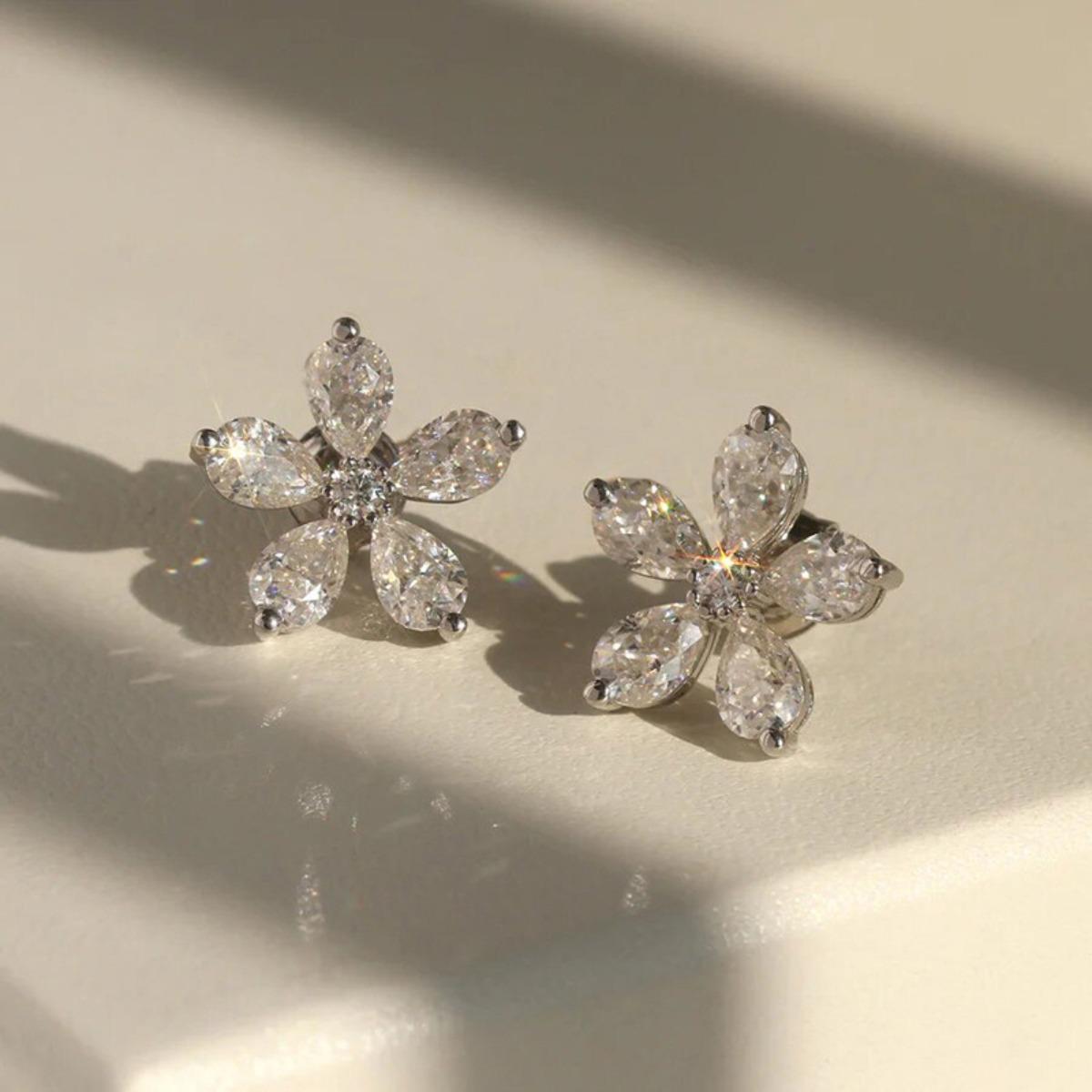 Delicate Floral Zircon Stud Earrings Elegant Bridal and Daily Jewelry