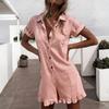 Mono de manga corta con botones para mujer, con cuello camisero y bajo con volantes, mono informal de corte holgado