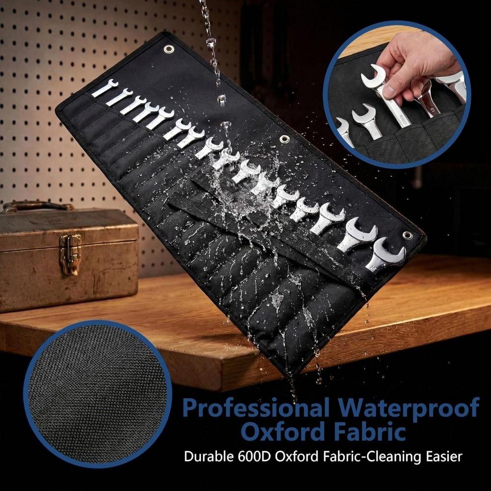 Waterproof Wrench Organizer 16-Pocket Tool Roll Bag Portable Wrench Roll  Automotive