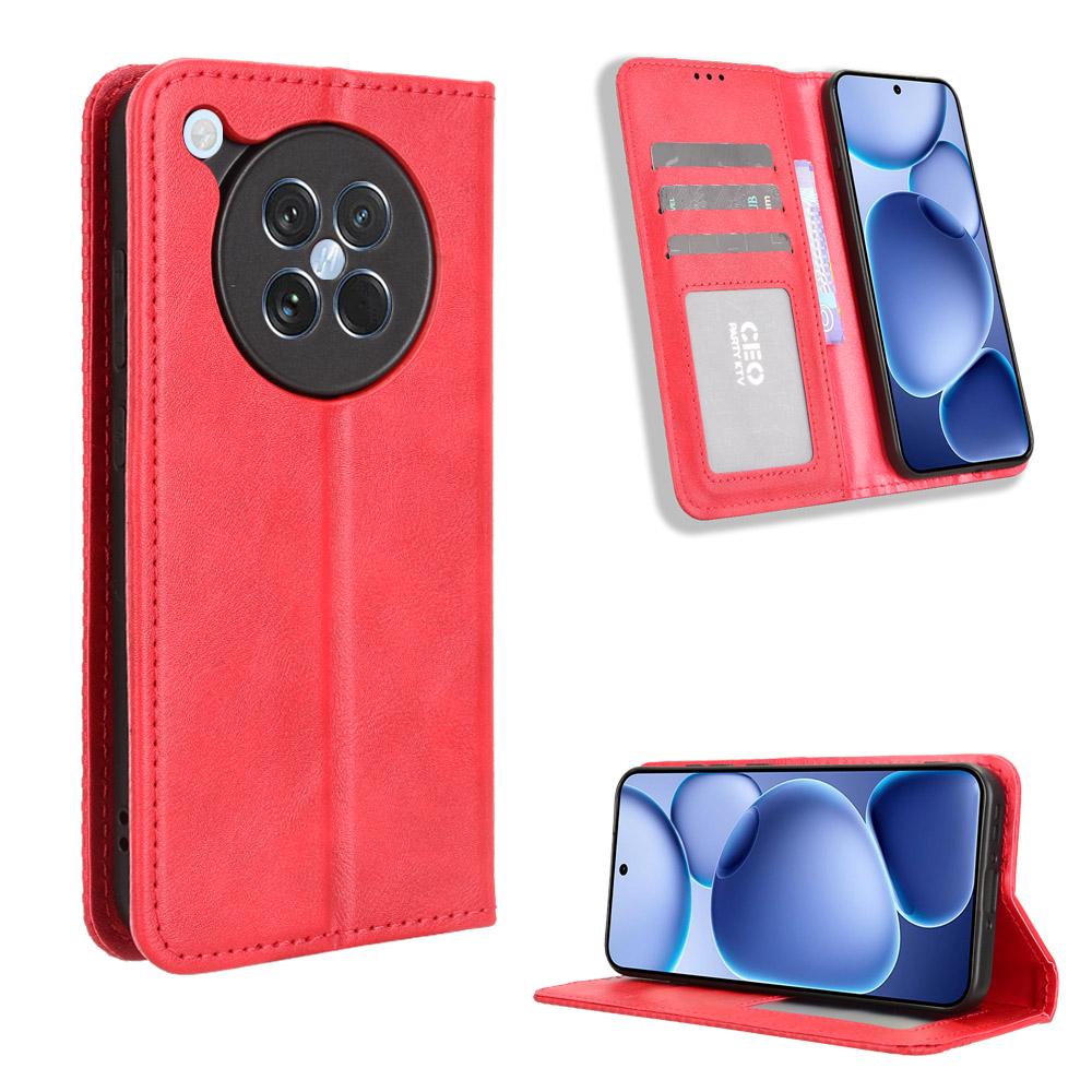 

For Oppo Find X8s 5G Leather Case Wallet Stand Retro Texture Phone Cover Red