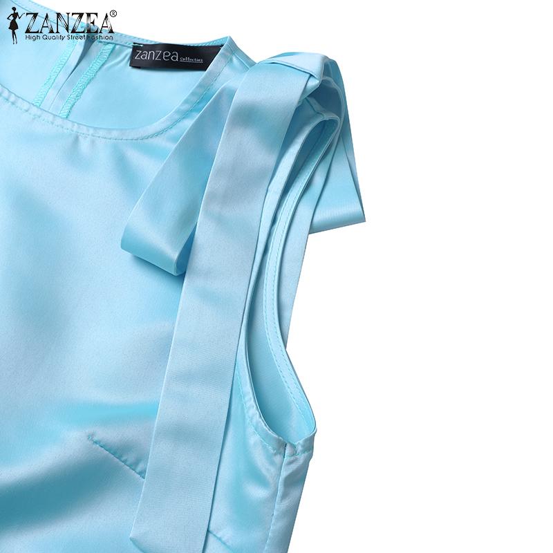 ZANZEA Vestido informal sin mangas de verano con cuello redondo para mujer