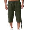 (Qunide) Men'S Loose Cotton And Linen Pants Beach Casual Sports Pants Solid Color Seven Points Cotton And Linen Shorts