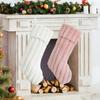 Plush Christmas Stocking Soft Faux Fur Vertical Channel Design Hanging Loop Holiday Decoration for Home Fireplace Mantel